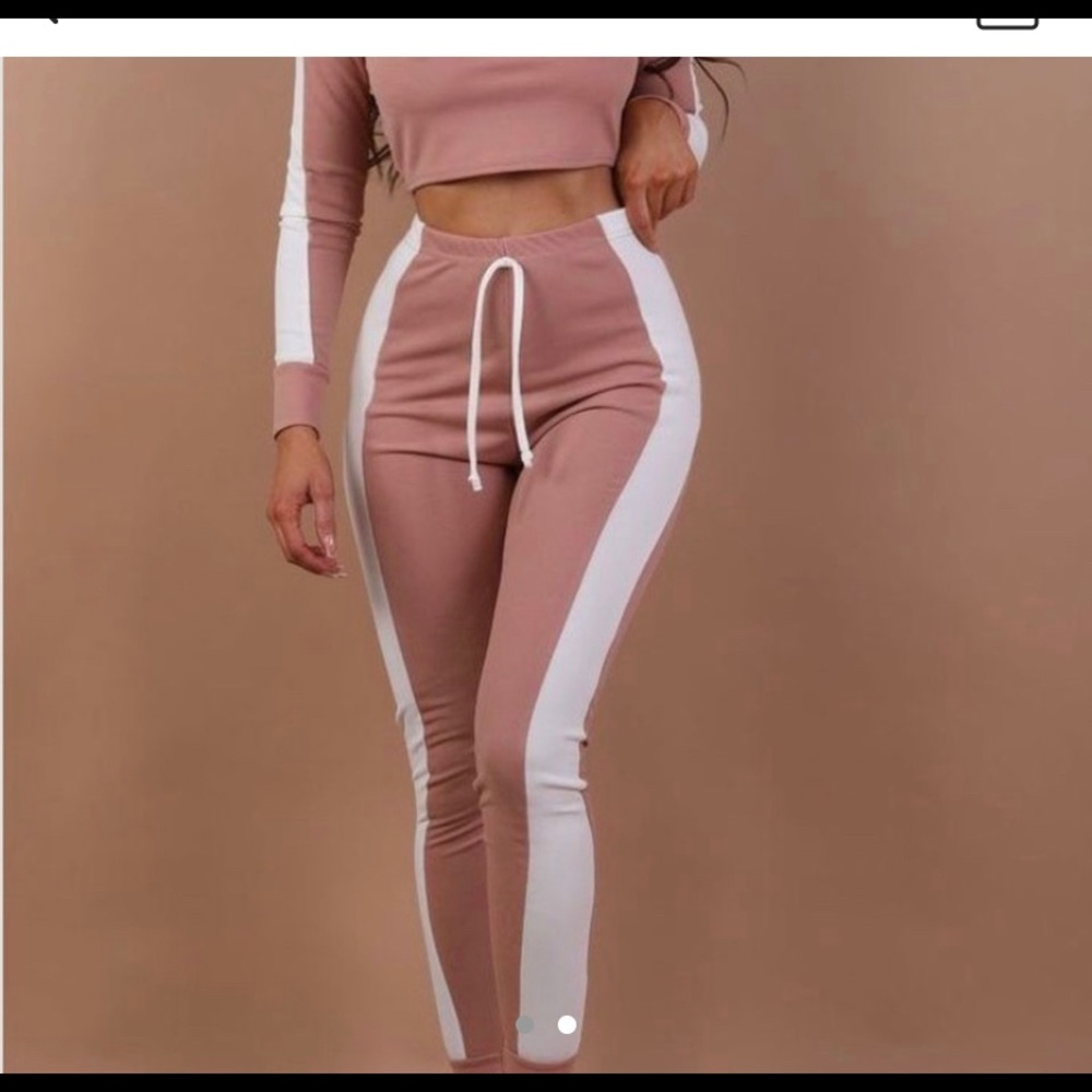 Pink jogger lounge wear pants with white stripes
